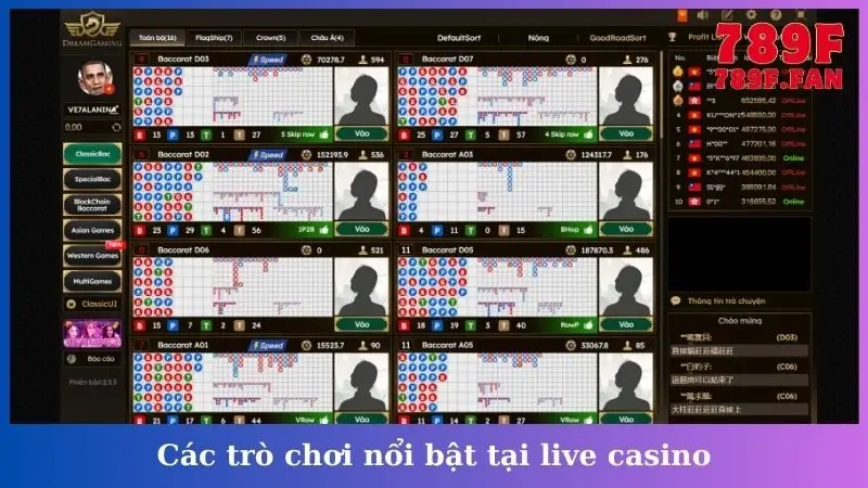 Các trò chơi nổi bật tại live casino